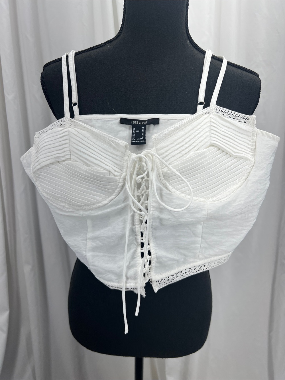 NWT White Lace-Up Bustier Crop Top Women’s M Forever 21 Summer Feminine